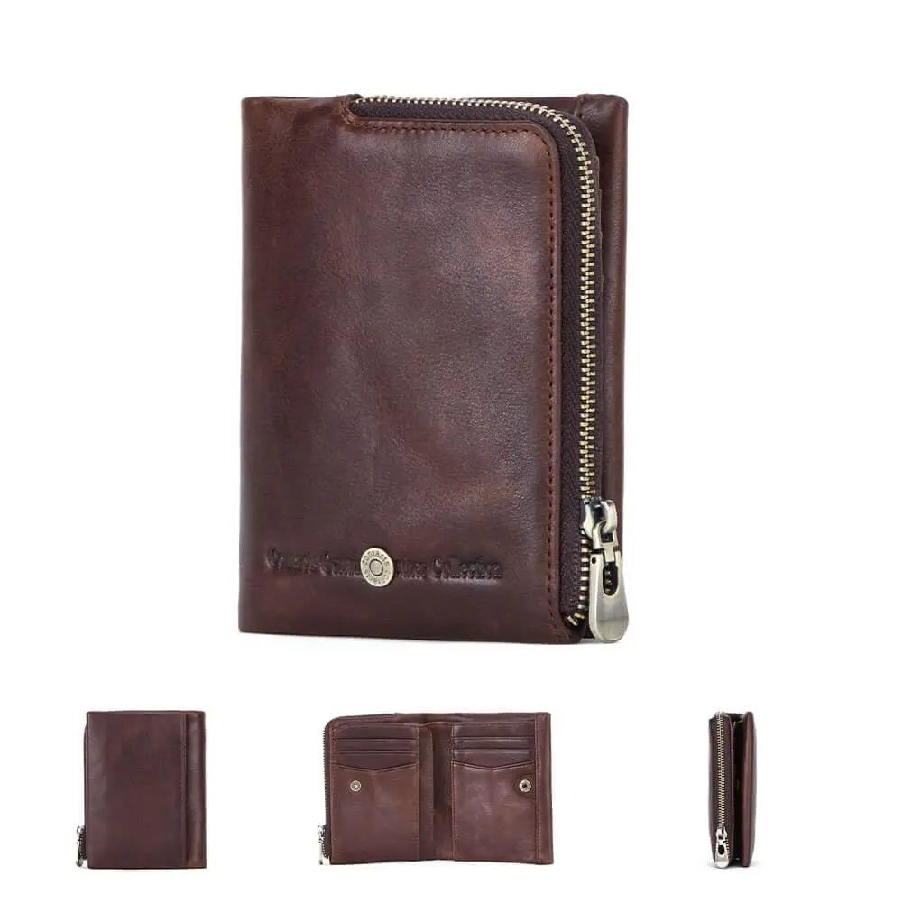 CONTACTS Carteira Masculina Couro Legítimo RFID com Zíper 9 Cartões Marrom | Couro legítimo, Bolso com zíper, Compacta, Antifurto e Antiferrugem, Presente Masculino - 1
