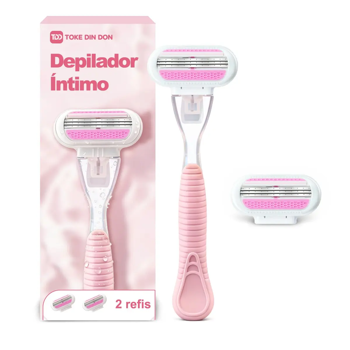 TOKE DIN DON Aparelho de Depilação e Depilador Corporal Feminino,2 Unidades | Cada 3 lâminas, Para Pele Sensível e Íntima, Antiderrapante, Depilação Indolor para Área Íntima e Axilas Feminina, Rosa