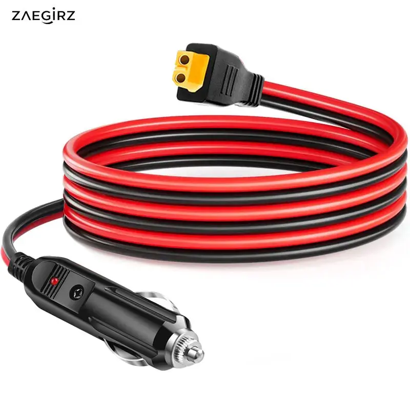 Cabo de 2m/6.5Ft 12V 24V com Conector de Acendedor de Cigarros para Conector Fêmea XT60 para Estações de Energia Portáteis Oukitel Allpowers R600 Anker Solix.