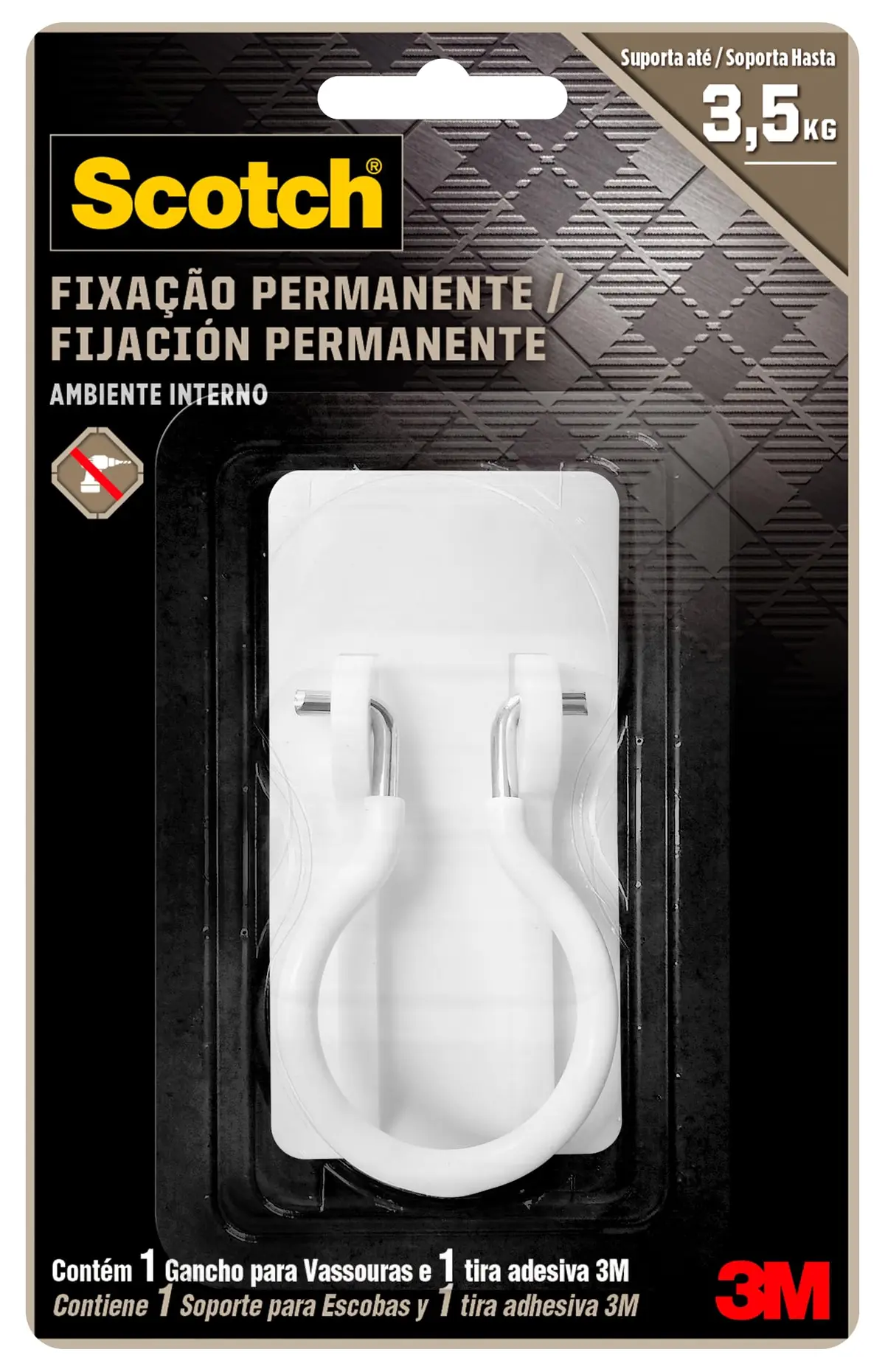 SCOTCH 3M Suporte para Vassouras Scotch Fixação Permanente Branco 1 Unidade | Ideal para Organização e Decoração de Itens, Design Moderno, Suporta até 3,5 kg, Sem Furos e Pregos na Parede
