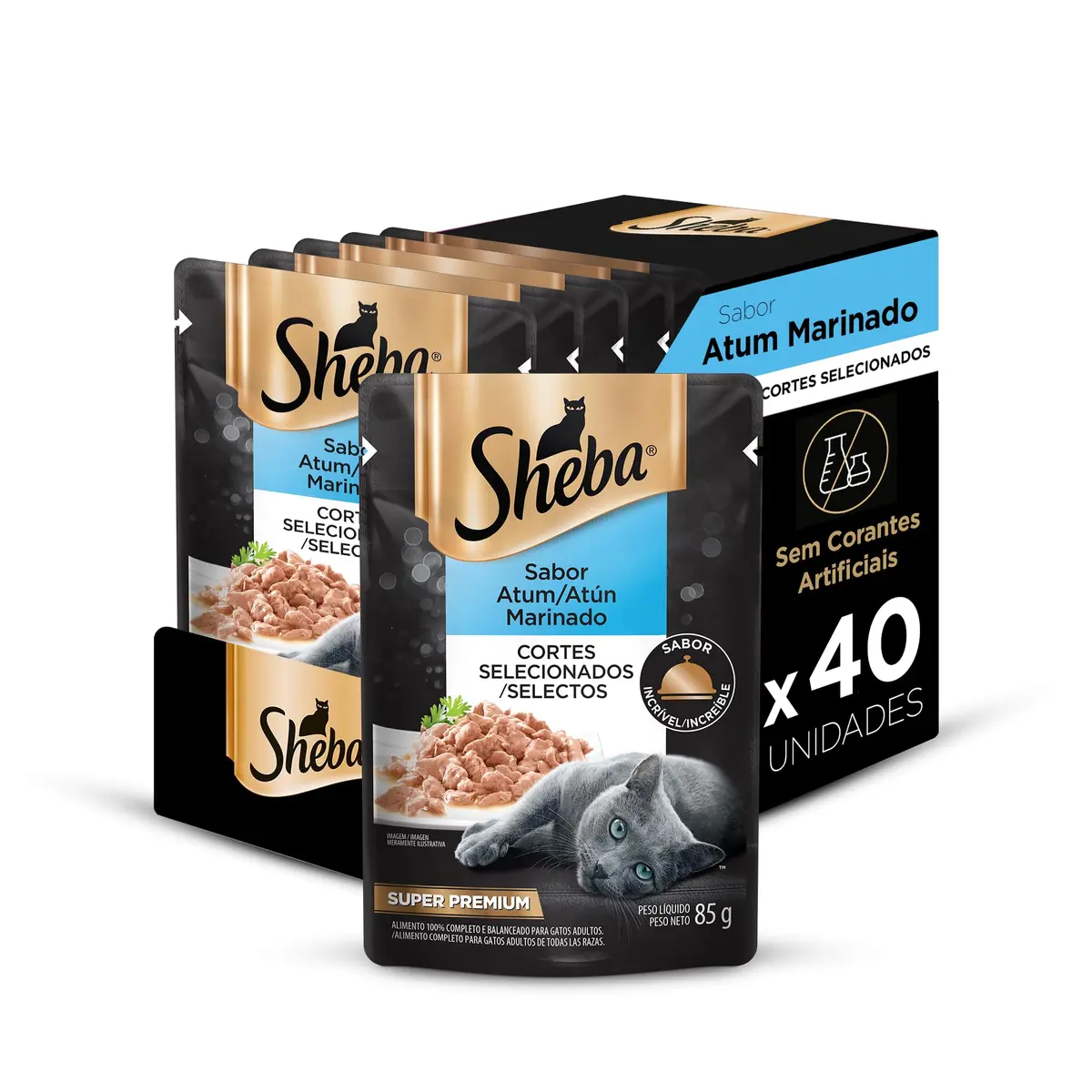 Pack Ração Úmida Sheba Sachê para Gatos Adultos Sabor Atum Marinado 85g - 40 unidades