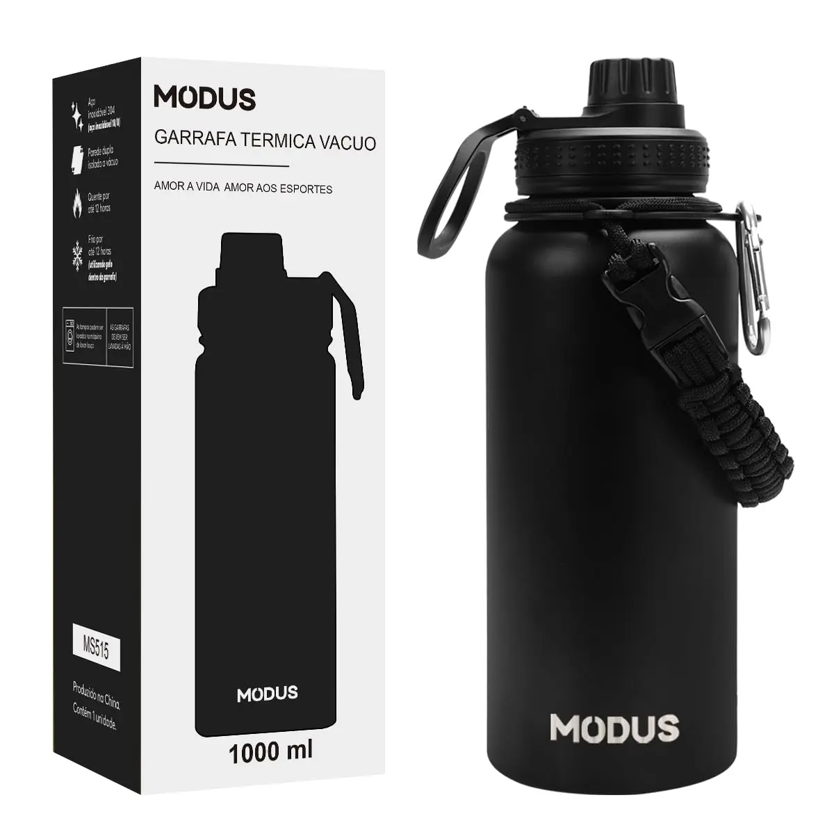 MODUS Garrafa Térmica Esportiva De Inox Com Isolamento A Vácuo 950ML | Preto