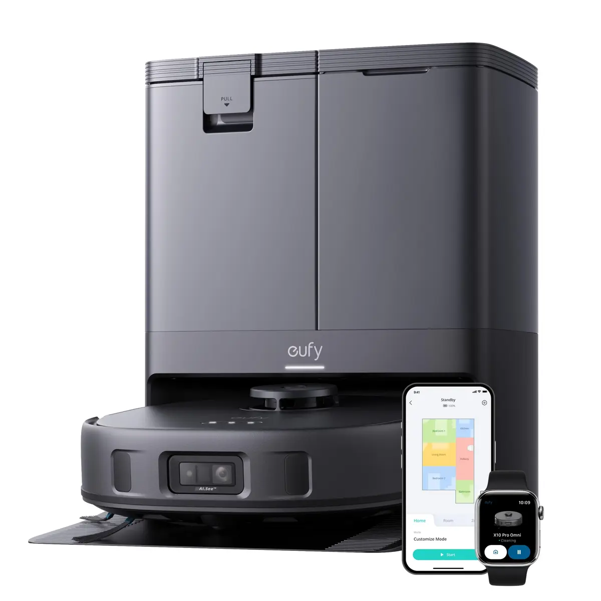 eufy X10 Pro Robô Aspirador e Passa Pano,Esfregão Sempre Úmido,8000Pa, Lava Seca Reabastece Autosecagem 45°C,Navegação e Evita Obstáculos com Visão por IA e Laser LiDAR,Ideal para Pets, 220v