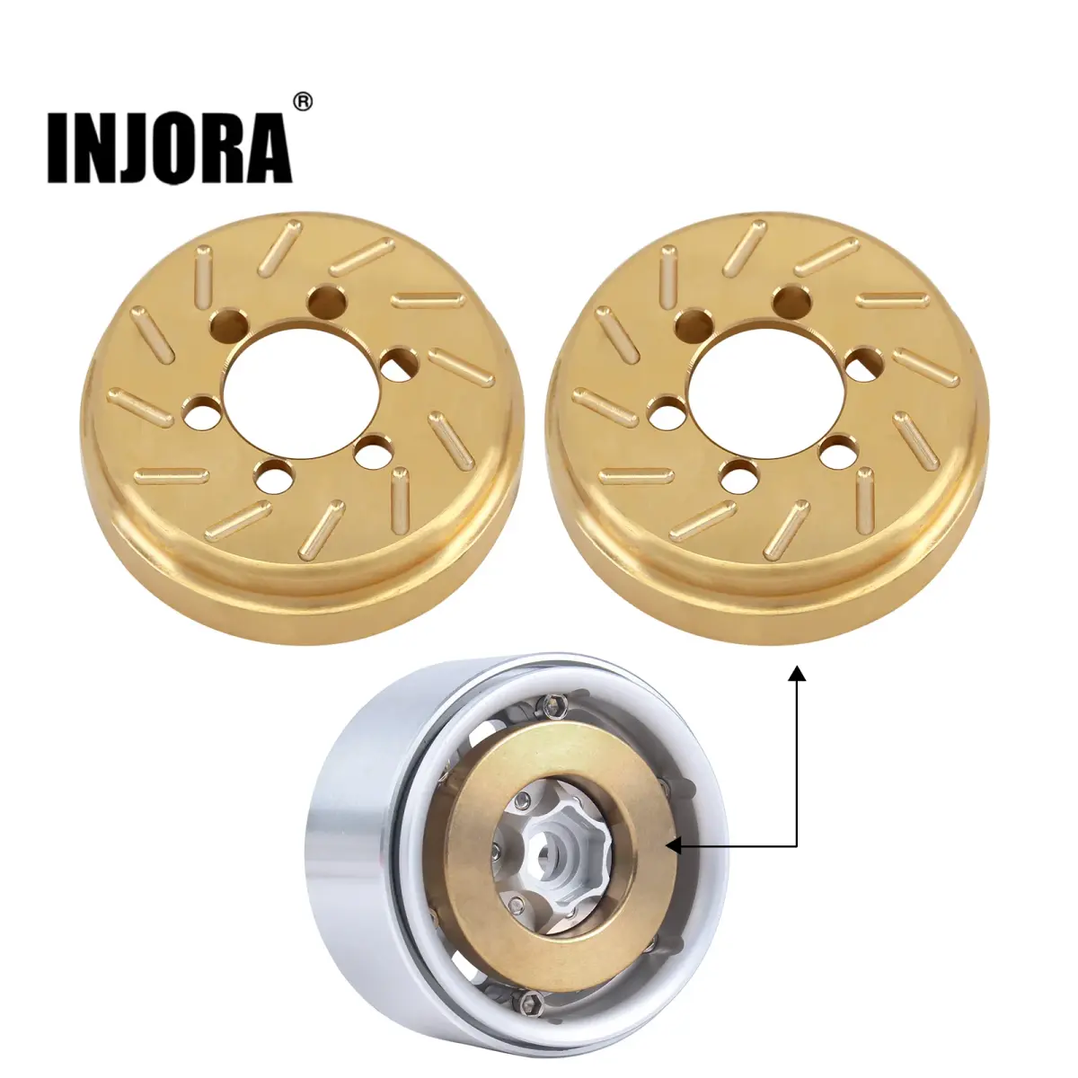 Injora 2 peças de contrapeso interno de latão 63g para 1.9 2.2 polegadas jantes axiales scx10 90046 trx4 trx6 VS4-10 carro crawler rc - 1