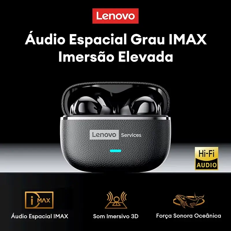Fones de Ouvido Sem Fio Lenovo LE208 TWS Bluetooth 6.0 em Couro, Estéreo com Cancelamento de Ruído ENC, Headset para Jogos com Baixa Latência de 38ms - 1