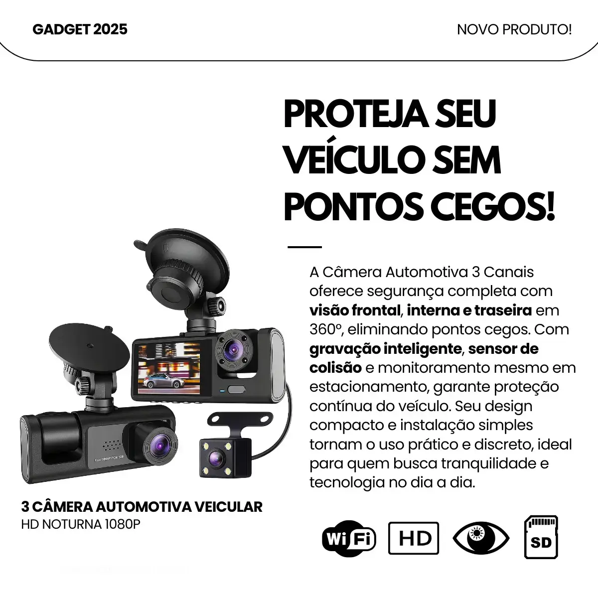 3 Câmera Wifi Automotiva Veicular Carro Com Hd Noturna 1080p Icarbonx thumbnail 2