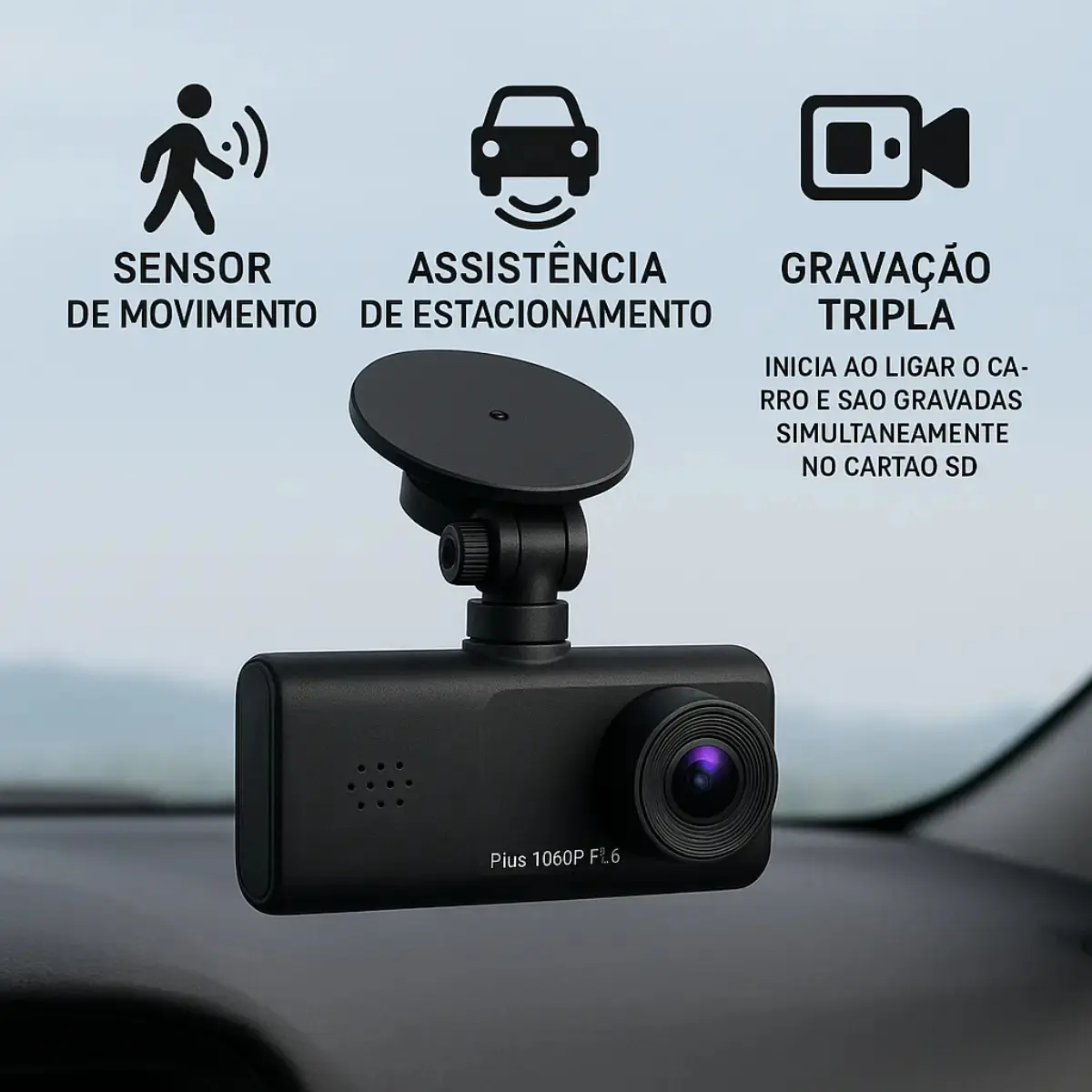 3 Câmera Wifi Automotiva Veicular Carro Com Hd Noturna 1080p Icarbonx thumbnail 3