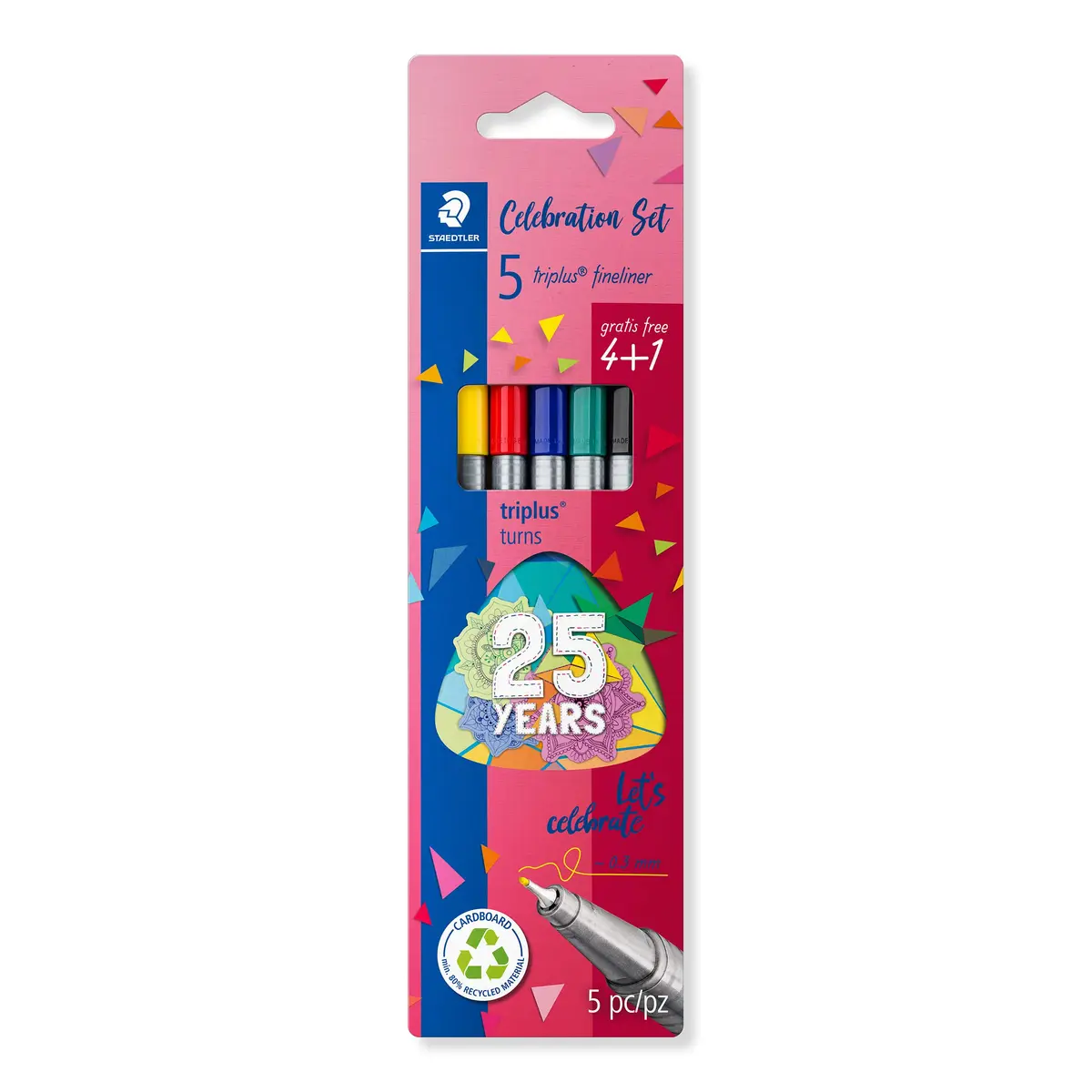 STAEDTLER Caneta Ponta Fina Triplus Fineliner 0.3mm Estojo 4 Cores Sortidas + 1-334 BK5 TA - Corpo Ergonômico Triangular – Ideal para Escrita e Bullet Journal - 1