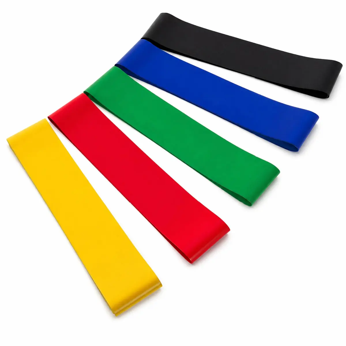 Kit 5 Elásticos Mini Bands Treino Exercícios 5 Níveis Resistência | Faixas elásticas com 5 níveis de intensidade. Ideais para treinar pernas, glúteos e fortalecer músculos em casa.