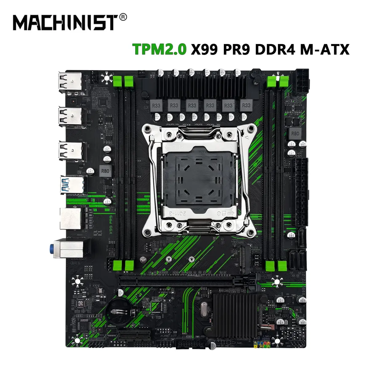 Placa-mãe MACHINIST X99 PR9 com Suporte TPM2.0 LGA 2011-3 para Processadores Intel Xeon E5 V3&V4, RAM DDR4, Slot SATA/NVME M.2 e USB3.0