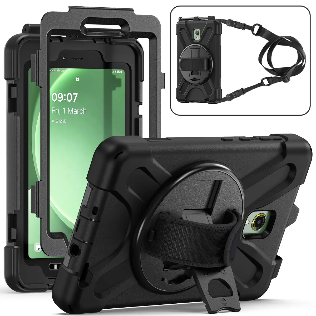 Rantice Capa para Samsung Galaxy Tab Active5/Active 3 8.0, com suporte 360, alça de mão e alça de ombro para Galaxy Tab Active5 20.3 cm 2024 X300/X307, Active3 20.3 cm 2020 T570/T575/T577 (preto)