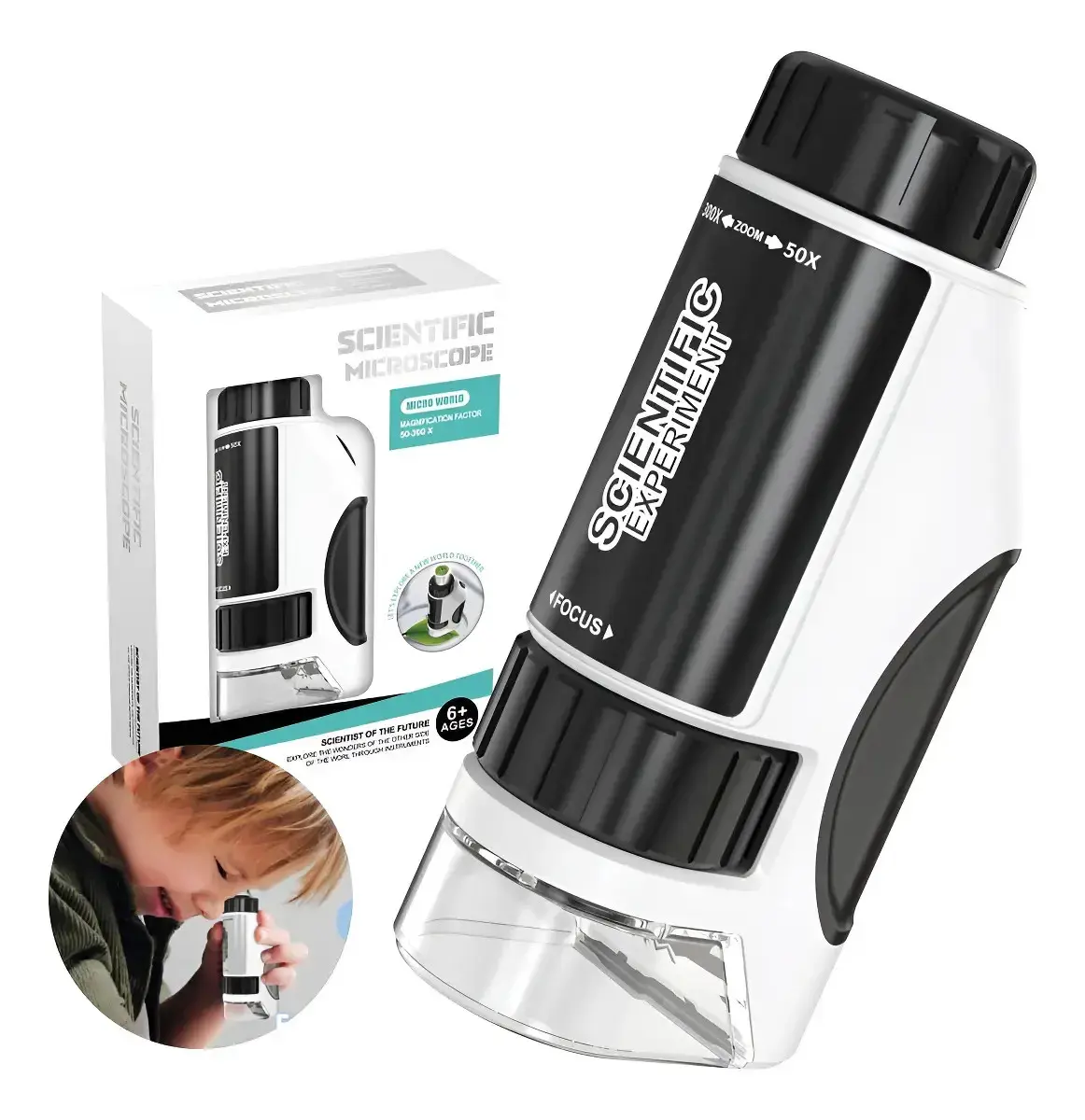 Microscópio De Bolso Para Crianças Com Luz Led 60 X 300 X Cor Preto - 1