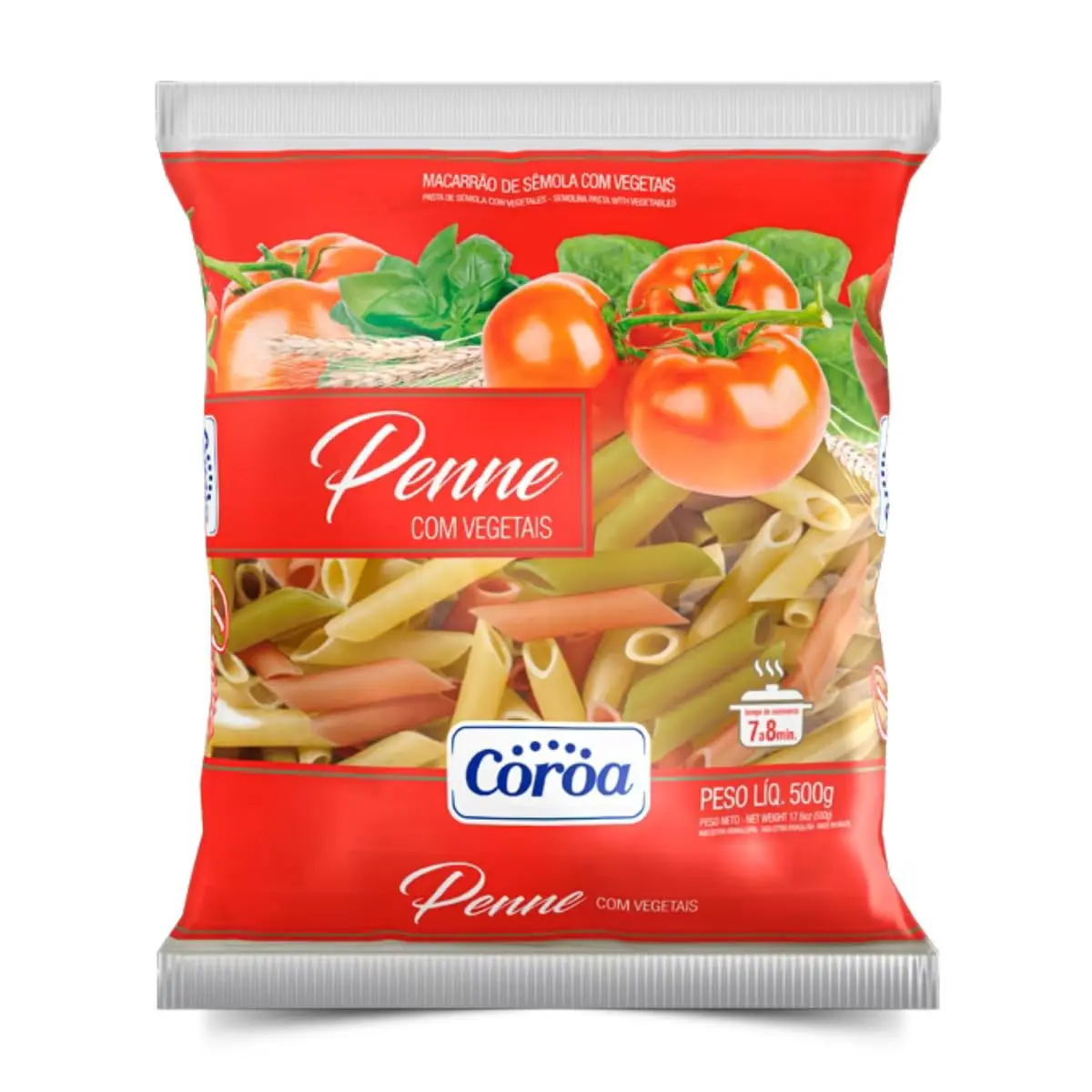 Macarrão Tipo Penne de Sêmola com Vegetais Coroa Tre Verdure, 500g | Vermelho, Ótima Nutrição com Muito Sabor, Tradição da Família Desde 1908