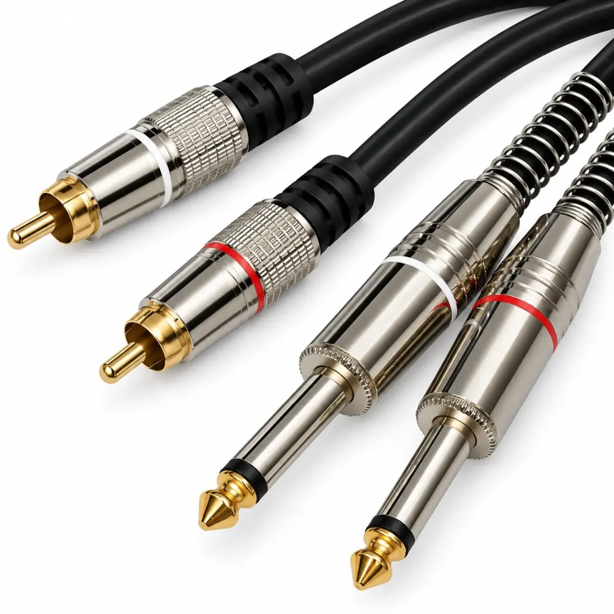 Cabo Áudio Plug 2 Rca + 2 P10 Mono Blindado Profissional Bertô Preto