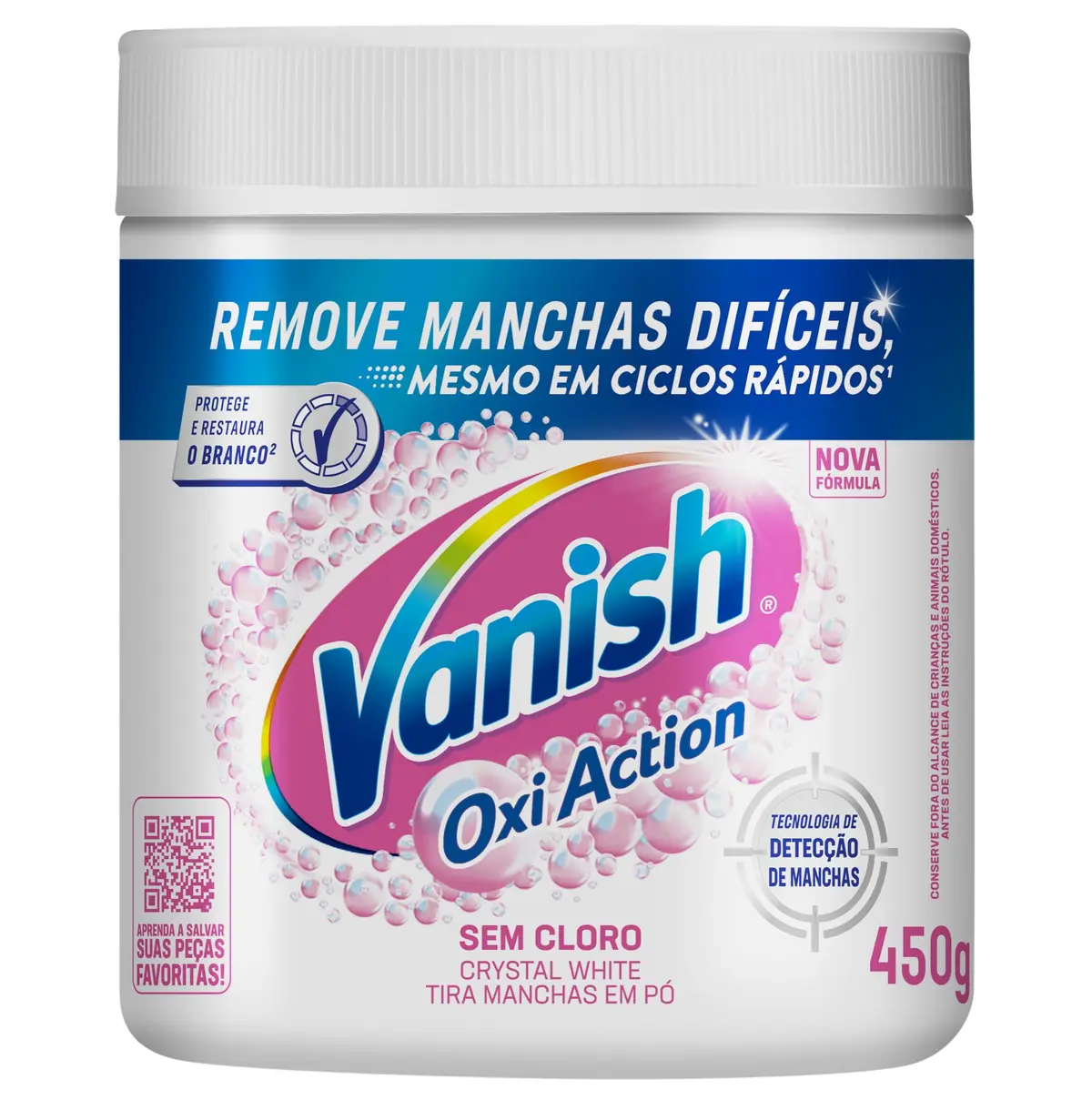 Tira-Manchas em Pó Vanish Oxi Action Crystal White, Refil, 450g | Para Roupas Brancas, Sem Cloro, Com Percarbonato