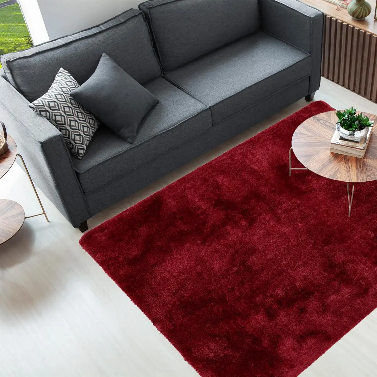 Tapete Sala Quarto Felpudo Peludo Antiderrapante Macio Casa Dona (Vermelho, 2,00 x 3,00)