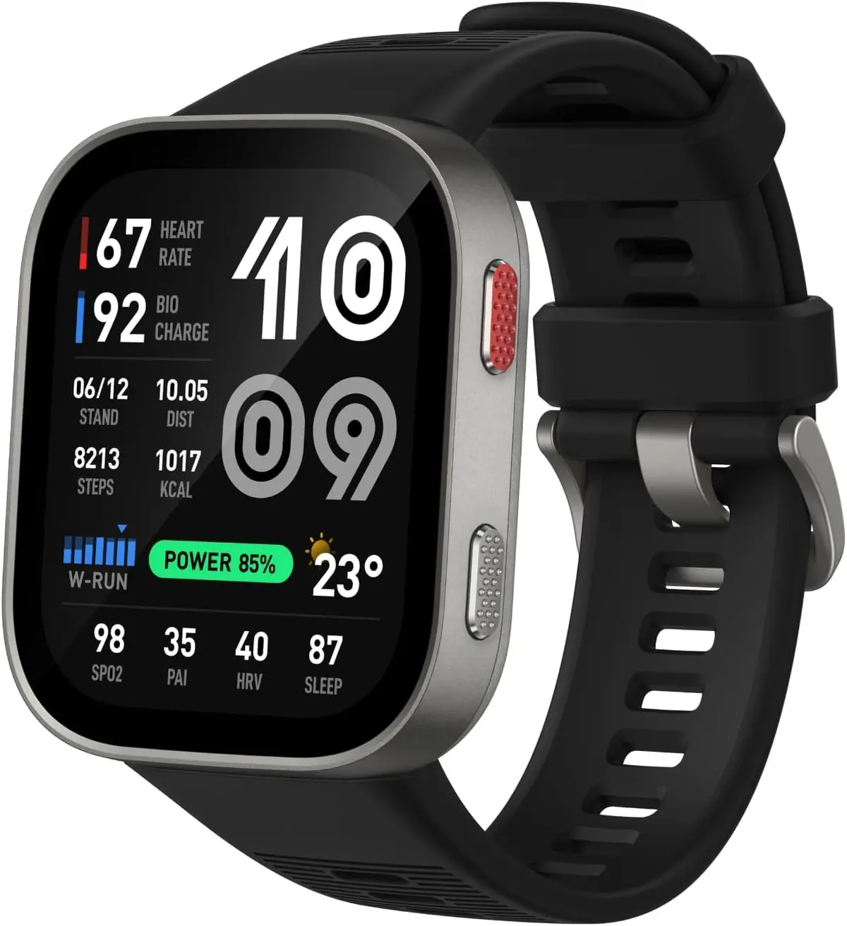 Amazfit Bip Max, tela AMOLED de 2,07", GPS, iOS/Android, 50 mm, bateria de 20 dias, resistente à água, armazenamento de 4 GB, mais de 150 esportes, modo HYROX (Silver (Black Band)) - 1