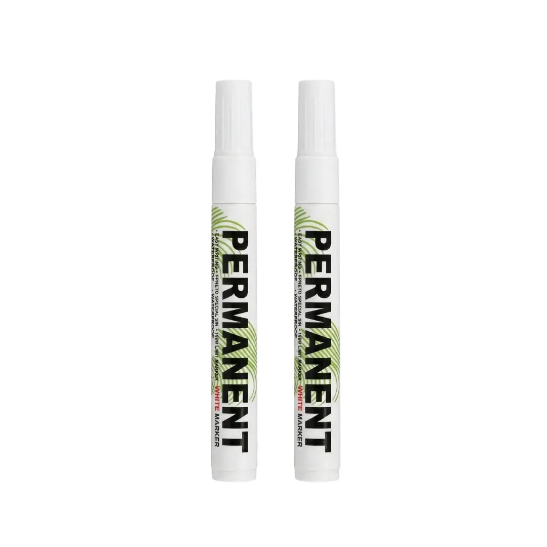 Caneta Marcador Permanente Branco de Ponta Redonda 5mm - Traço Médio (KIT 2 UNIDADES) - 1