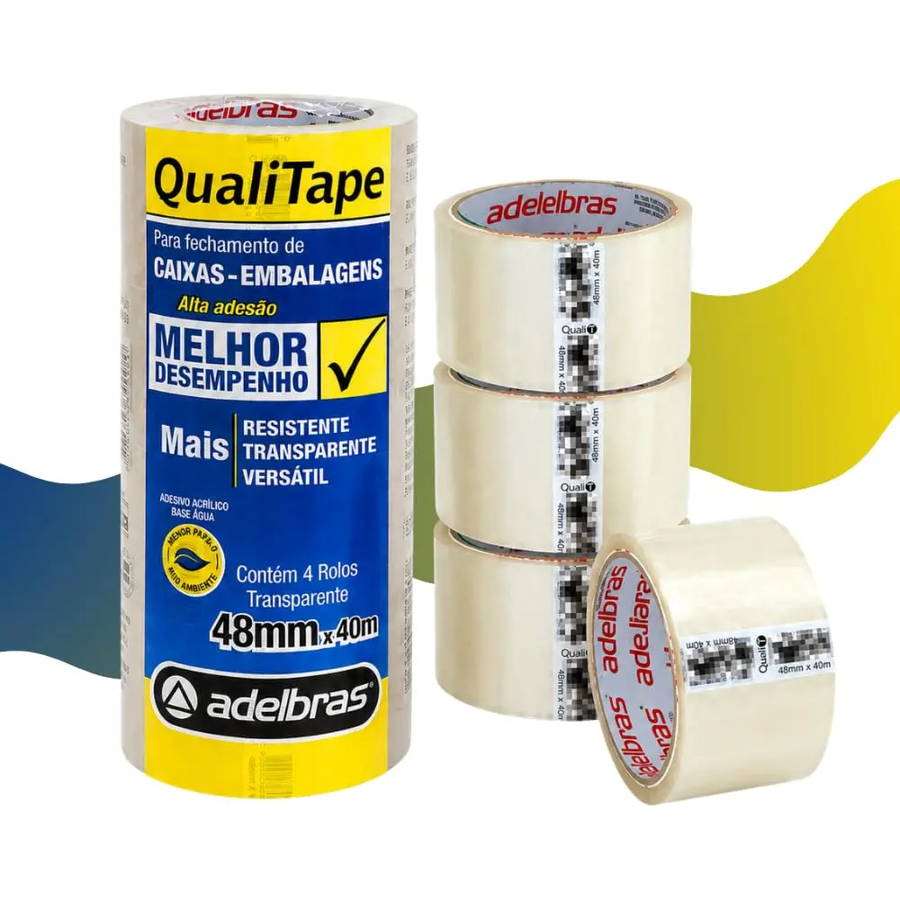 Fita Adesiva Transparente 48mm x 40m Pacote 4 Rolos 160 Metros Fecha Caixas | Empacotamento Correios Mudança Escritório Larga Adesivo