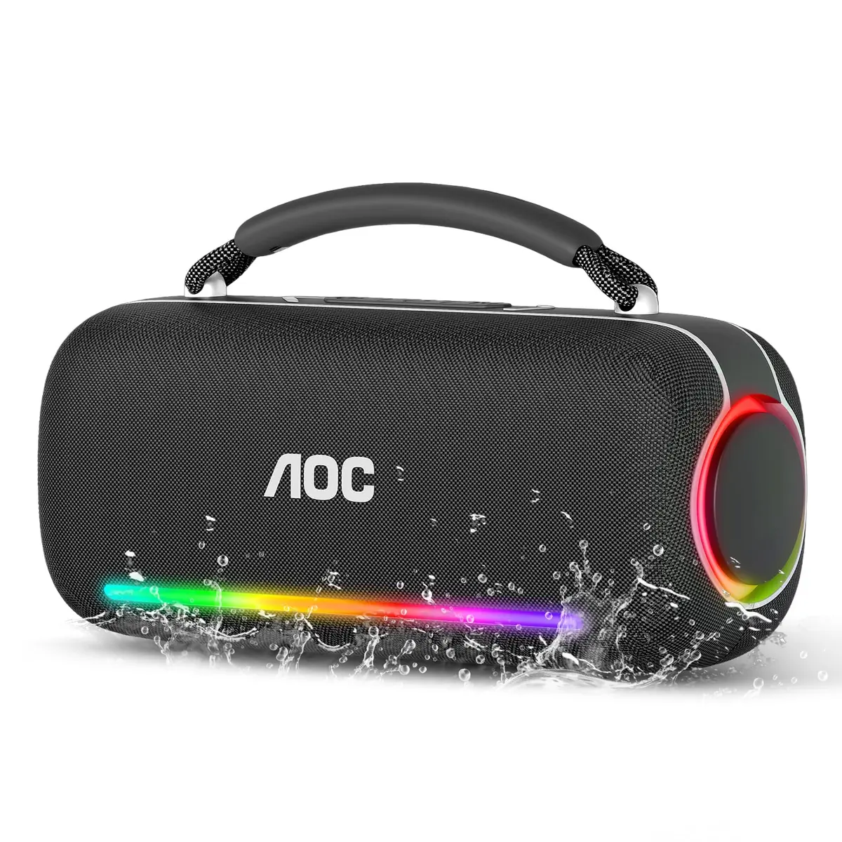 AOC ACS6331 Caixa de Som Bluetooth Portátil 200W, Alto-Falante Portátil IPX5 à Prova D'água, Luz RGB Surround, Som Potente, Bateria de Longa Duração 4000 mAH, Suporte TF/USB/TWS