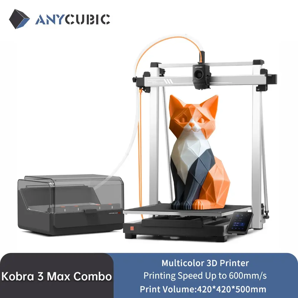 Impressora 3D ANYCUBIC Kobra 3 Max Multicolorida com Velocidade de Impressão de Até 600mm/s Extrusora Direta de Dupla Engrenagem Volume de Construção 500*420*420mm