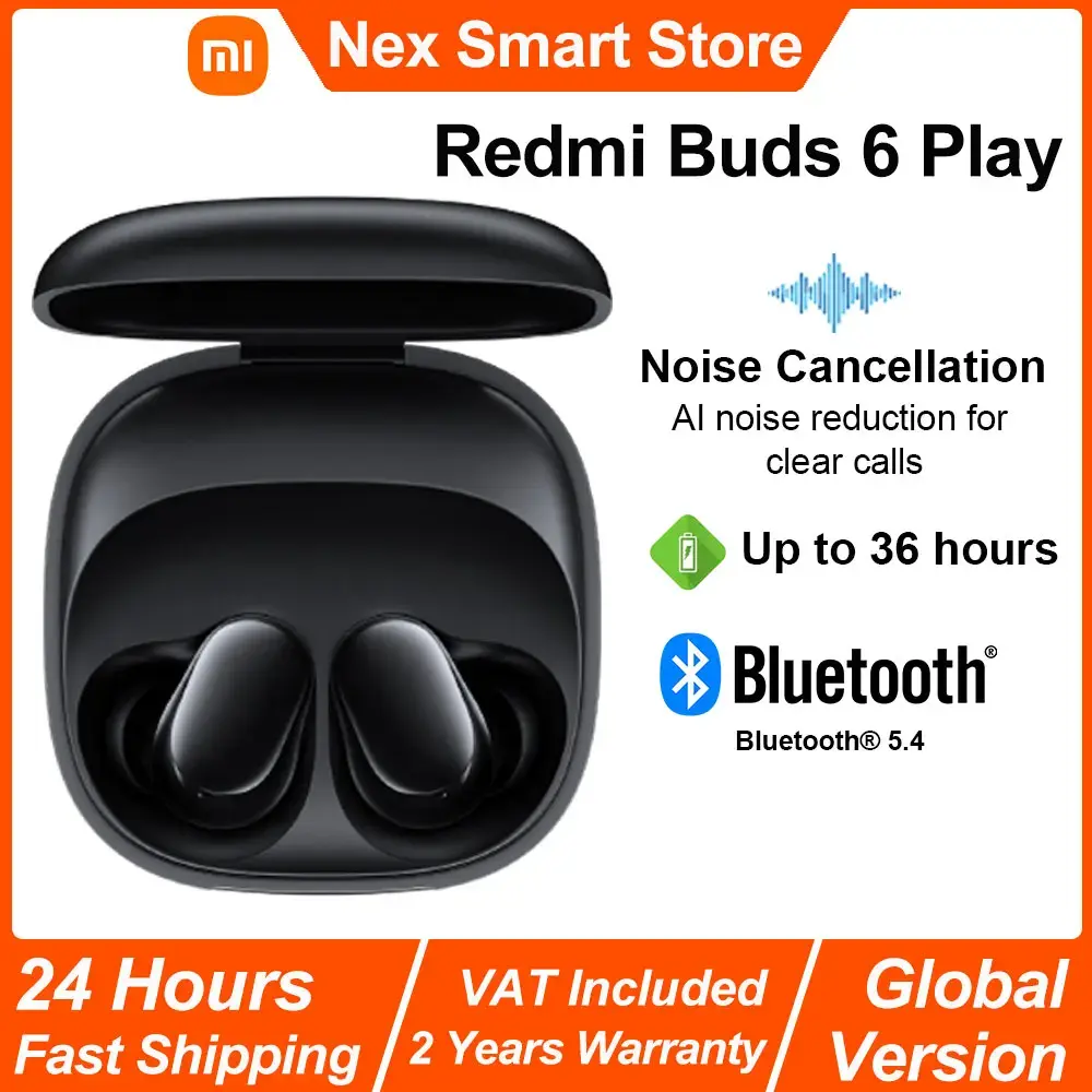 Xiaomi redmi buds 6 play fone de ouvido sem fio bluetooth, redução de ruído ai, fone de ouvido sem fio de controle de toque, longa resistência bt5.4
