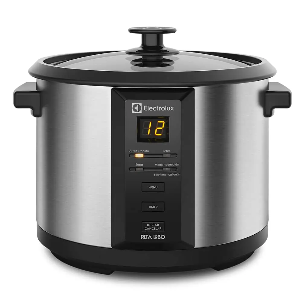 Electrolux Panela Elétrica vapor arroz capacidade 1,8L 10 xícaras 4 funções pré-programadas timer panela removivel antiaderente tampa vidro ECC20 inox 220v por Rita Lobo