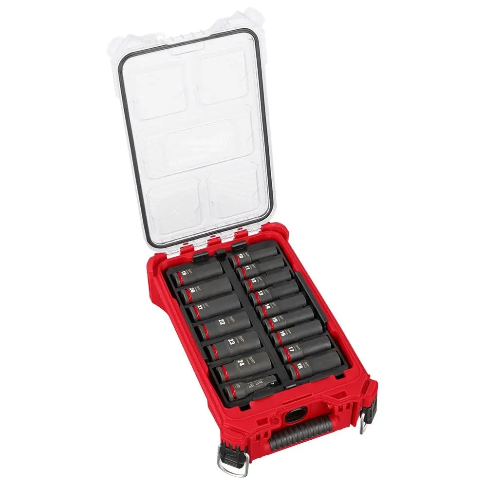 Milwaukee Packout Jogo Soquete Impacto Enc. 1/2" Longo 16 Pçs - 49-66-6803