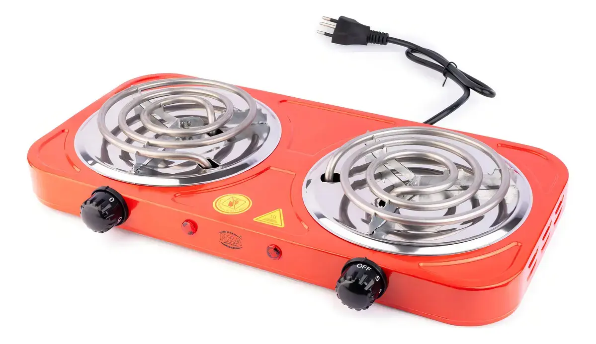 Fogão Elétrico Portátil 2 Bocas 2.500 Watt Ajuste 5 Níveis Cor Vermelho 220