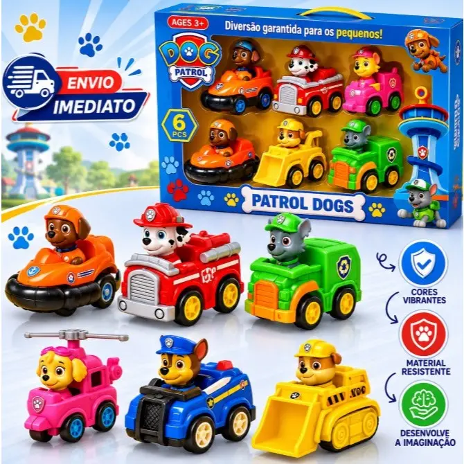 Kit 3/6/9 Carrinho Patrulha Canina Brinquedo Coleção Fricção Brinquedos Corrida Infantil Criança - Envio Imediato - 1