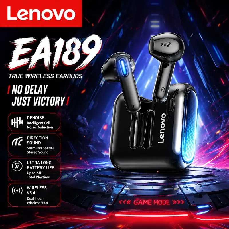 Novos Fones de Ouvido Sem Fio Lenovo EA189 com Tela Sensível ao Toque, Bluetooth 5.4, Fones de Ouvido Estéreo HIFI, 30H de Longa Duração, Headset com Redução de Ruído - 1