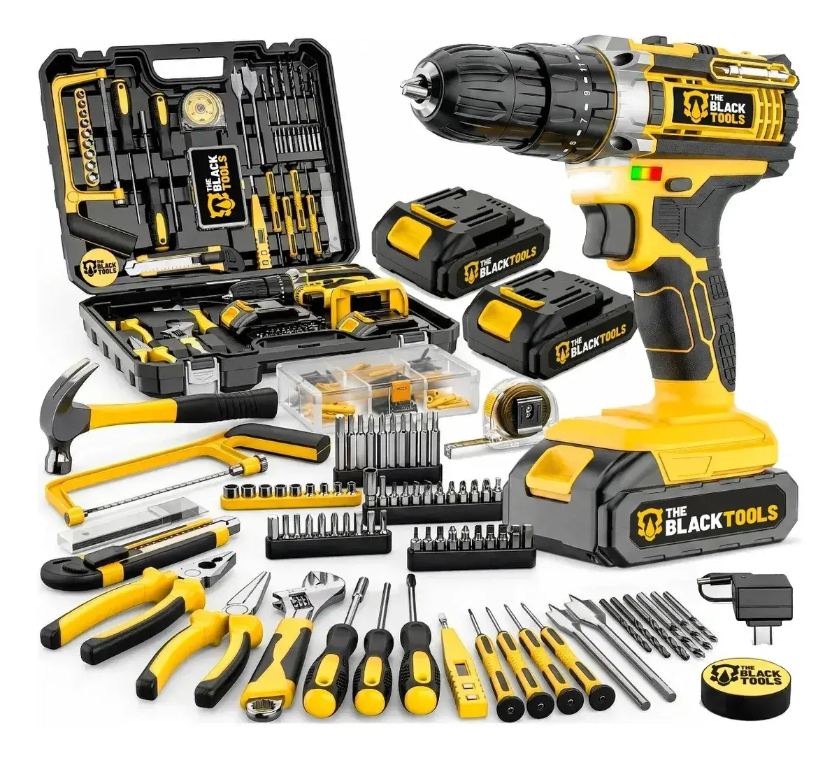 Parafusadeira Furadeira De Impacto The Black Tools Com Maleta + Kit Acessórios 147 Peças 2 Baterias Profissional Tbkit17 - 1