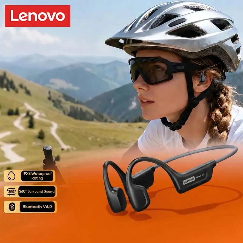 Fones de Ouvido Bluetooth V6.0 Lenovo S102 com Condução Óssea, Sem Fio, à Prova d'Água e Suor, para Corrida e Ciclismo