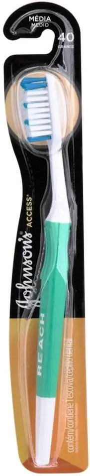 Escova de Dente Reach Access 40, Cerdas Médias, Verde e Branco