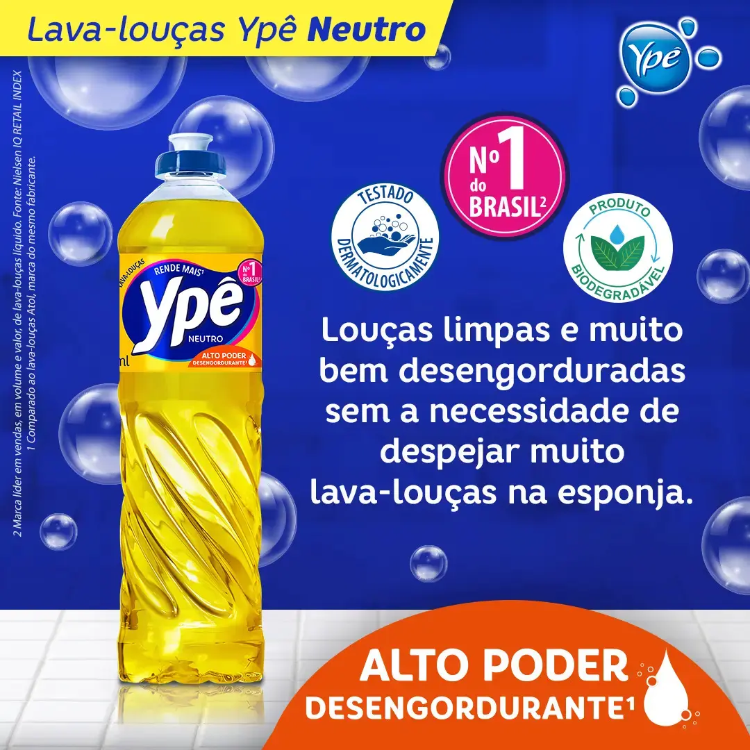 Detergente Lava Louças Ypê Com 6 Unidades Neutro 500ml thumbnail 4