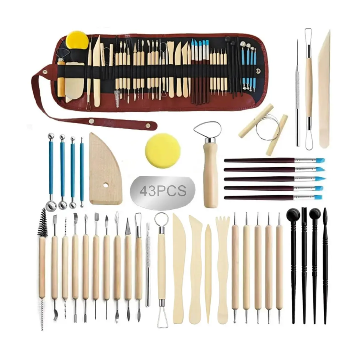 ZQZHDQ Profissional de Ferramentas de Esculpir 43 Peças para Cerâmica Fria | Modelagem e Acabamento Detalhados, com Kit de Ferramentas Profissional, Adequado para Cerâmica fria, Argila e Porcelana