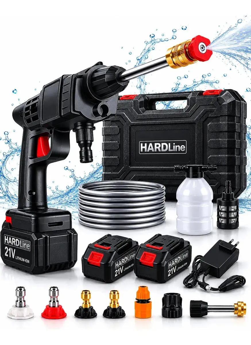 Lavadora Lava Jato Portátil Alta Pressão 2 Baterias 48V Recarregáveis Sem Fio Com Maleta Lavar Lava Carro Moto Quintal Lavagem Automotiva Elétrica Potente Jardim Calçada Piso Limpeza Compacta Hardline