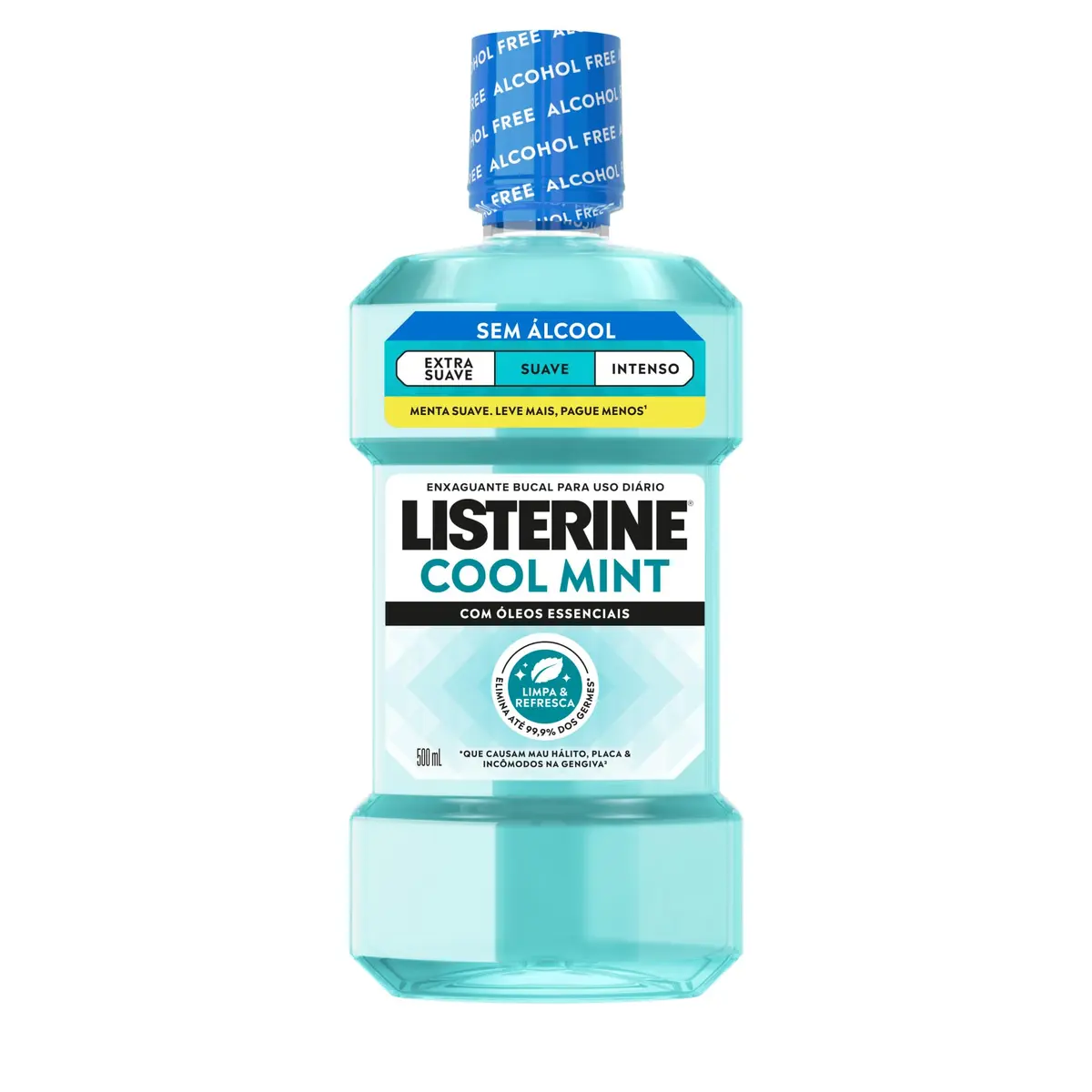 Enxaguante Bucal Listerine Cool Mint, Sem Álcool, 500ml | Elimina até 99, 9% Dos Germes, 24H de Proteção, Hálito Fresco, Antibacteriano
