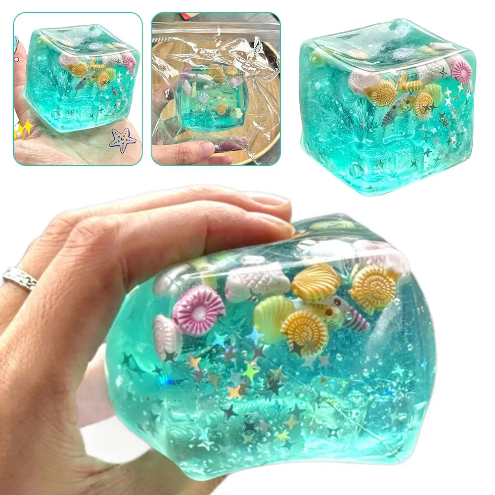 Azul Verde Estrela Peixe Espremendo Squishy Stress Balls Cube-Ocean sensory Autismo Fidget Toy - 1