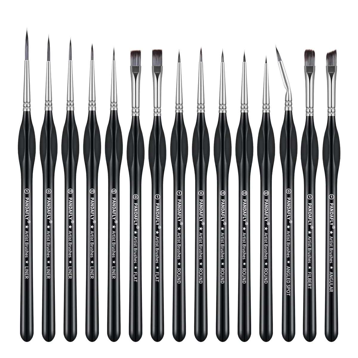 PANDAFLY Conjunto de pincéis detalhados, 15 pincéis em miniatura para detalhes finos e pintura artística - acrílico, óleo, aquarelas e tinta por número, modelos, rosto, unhas, artesanato
