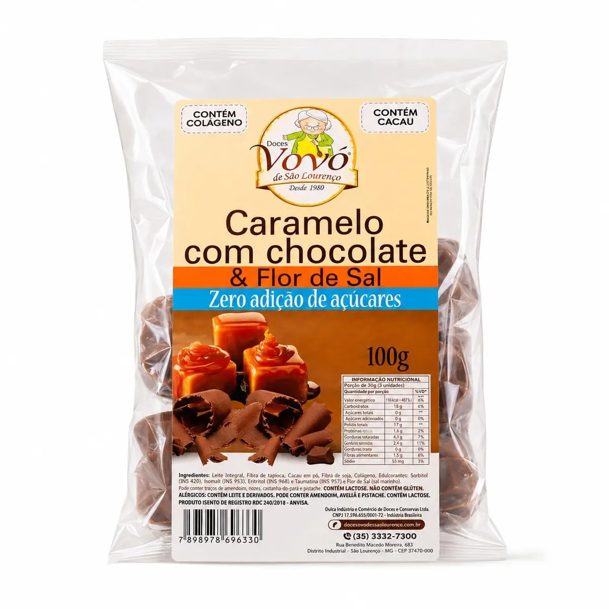 Bala de Caramelo com Chocolate e Flor de Sal VOVÓ 100g – Zero Adição de Açúcares - 1