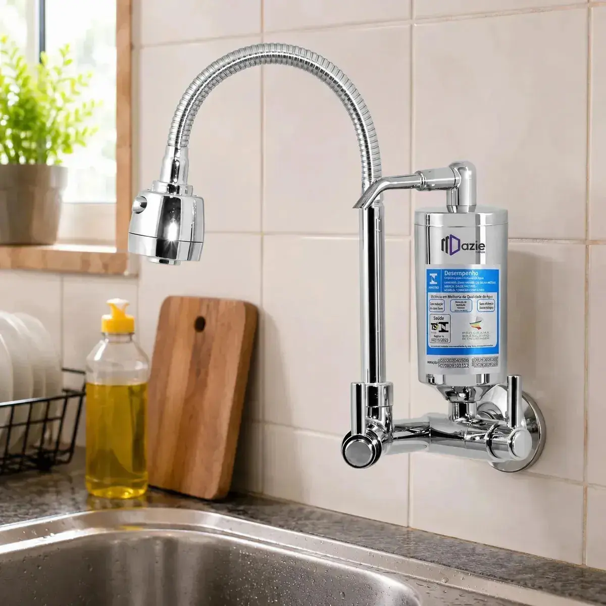Torneira Com Filtro Cozinha Para Parede Flexível Móvel Em Abs Filtro Purificador De Agua Com Refil Instalado Bica Gourmet 2 Modos de Jatos Chuveirinho Registro 1/4 de Volta Luxo thumbnail 10