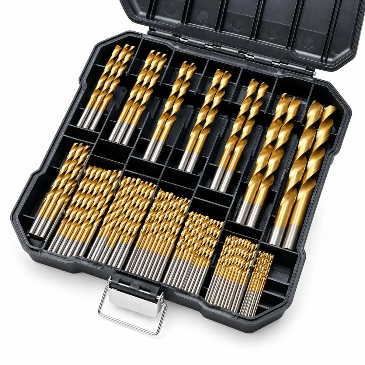 Jogo de Brocas 99 Peças HSS Titânio 1,5 a 10 mm, Kit de Brocas para Furadeira, Metal, Madeira, Alumínio, Cobre e Plástico com Maleta