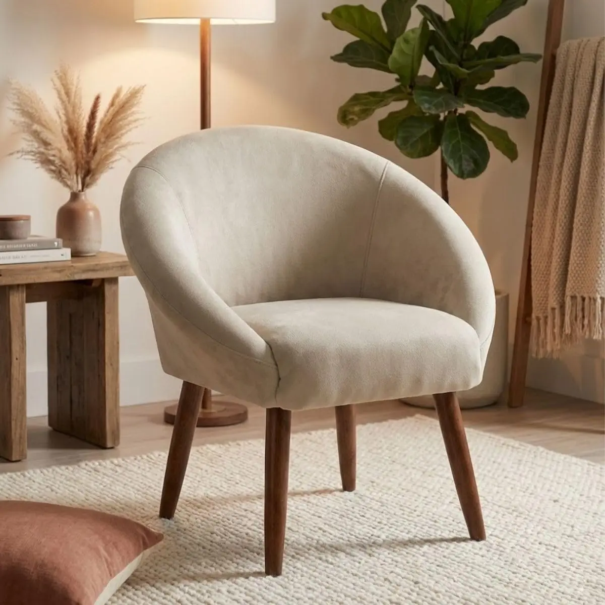Poltrona Confortável para Sala de Estar Moderna Resistente Tecido Veludo MOBLAN decor (Bege Claro)