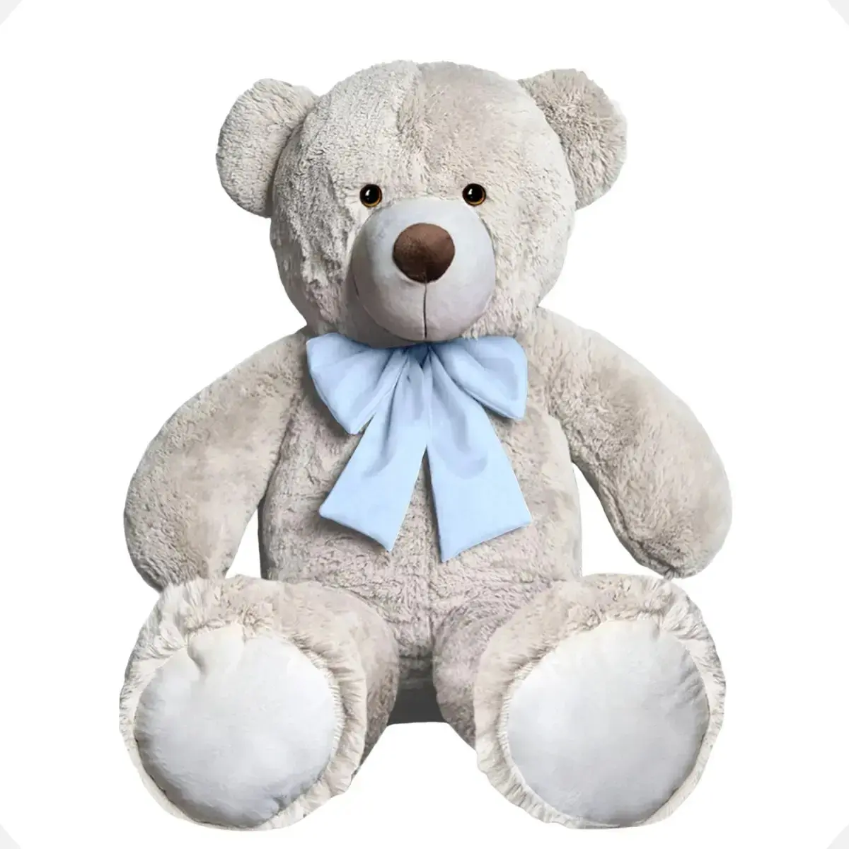 Urso De Pelúcia Teddy Bear Grande Com Laço 50cm Antialérgico Cor Baunilha com Azul Bebe