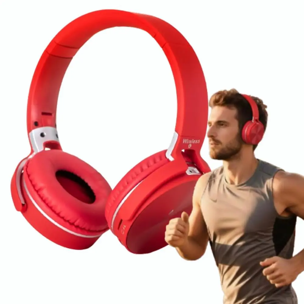 Headset Sem Fio Bluetooth Recarregável - Fone de Ouvido Recarregável Bluetooth - Headphone para Celular Android iPhone - Fone Universal para Música e Chamadas - Shop100 (Vermelho)