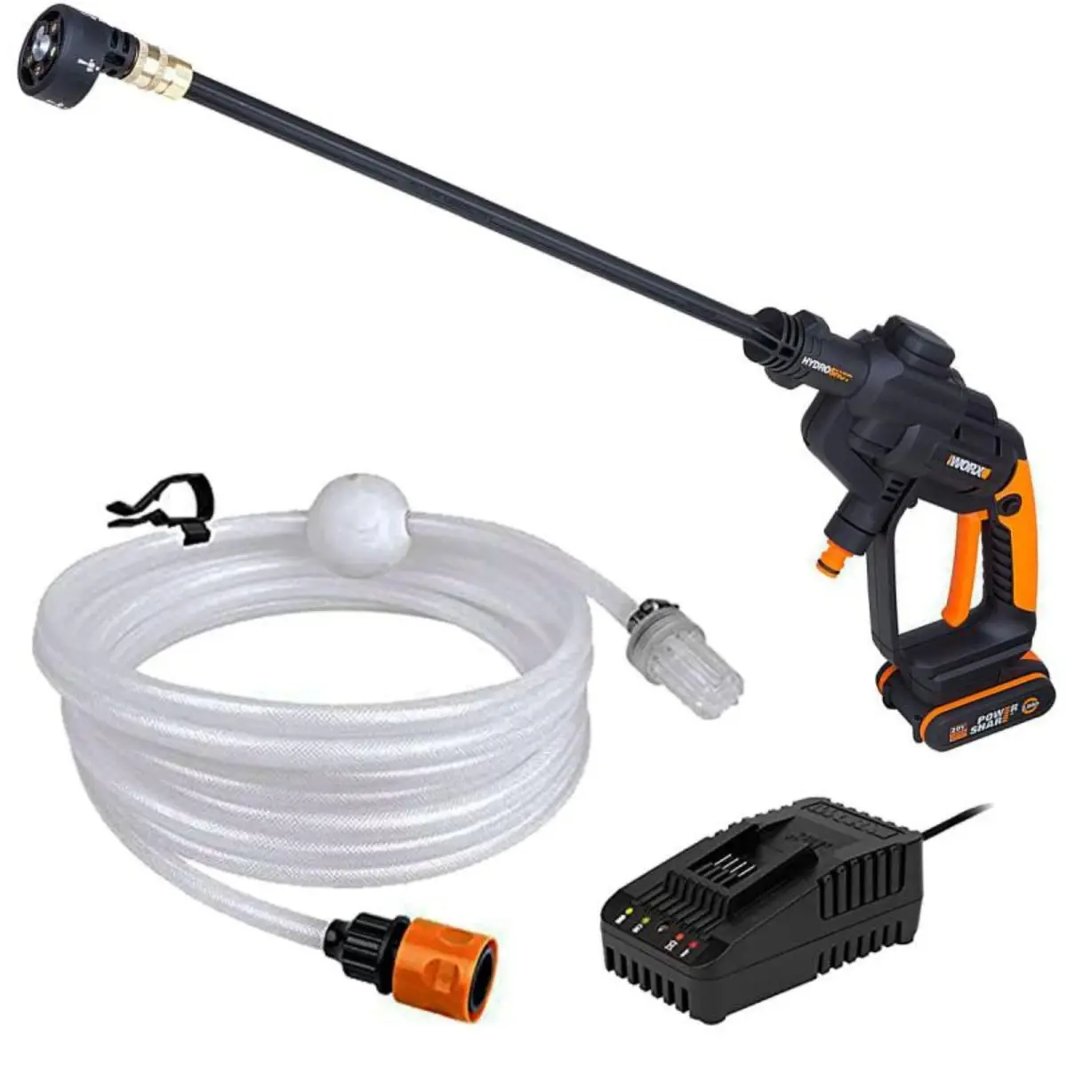 Lavadora de Alta Pressão Portátil WORX WG620E 20V – Hydroshot com Bateria 2.0Ah, Ponteira 5 em 1, Lança Longa e Mangueira de 6m – 24 Bar e 120L/h