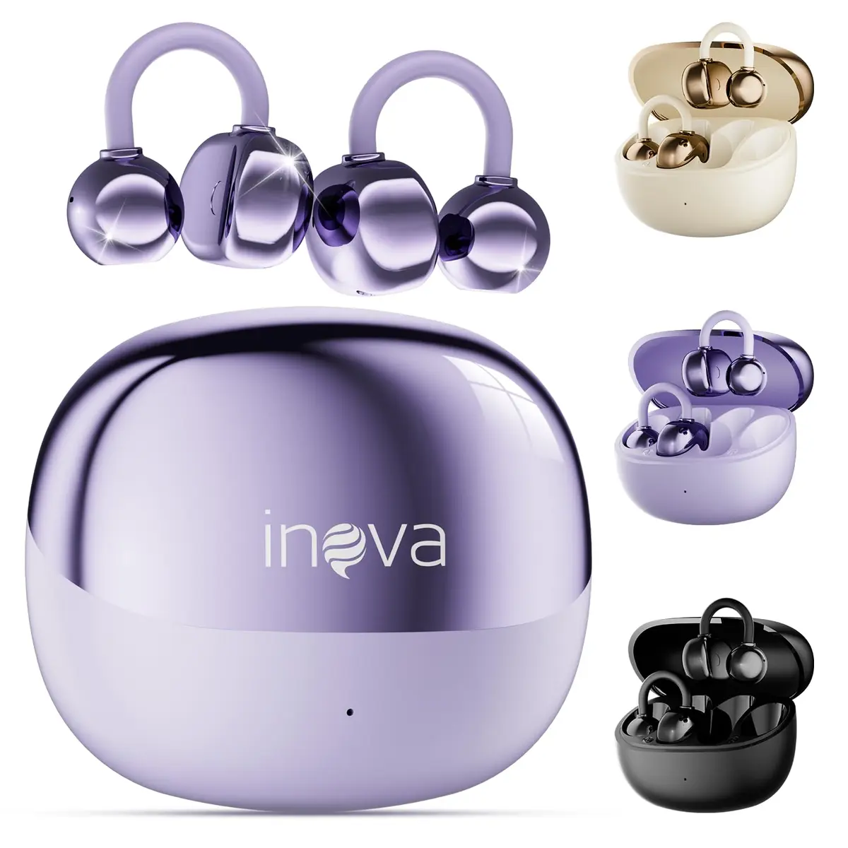 INAVA Fone de Ouvido de Nova Geração,Bluetooth 6.0,50h de Autonomia,À Prova d'Água IPX6,Microfone ENC,Conforto Leve para Esportes,Orelhas Pequenas e Óculos (Roxo)