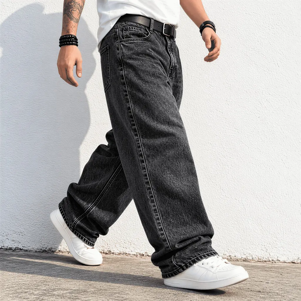 Calça Balão Jeans Masculina Baggy Boca Larga Streetwear Skatista Oversized Moda Urbana Calça Jeans Larga Cintura Alta - 1