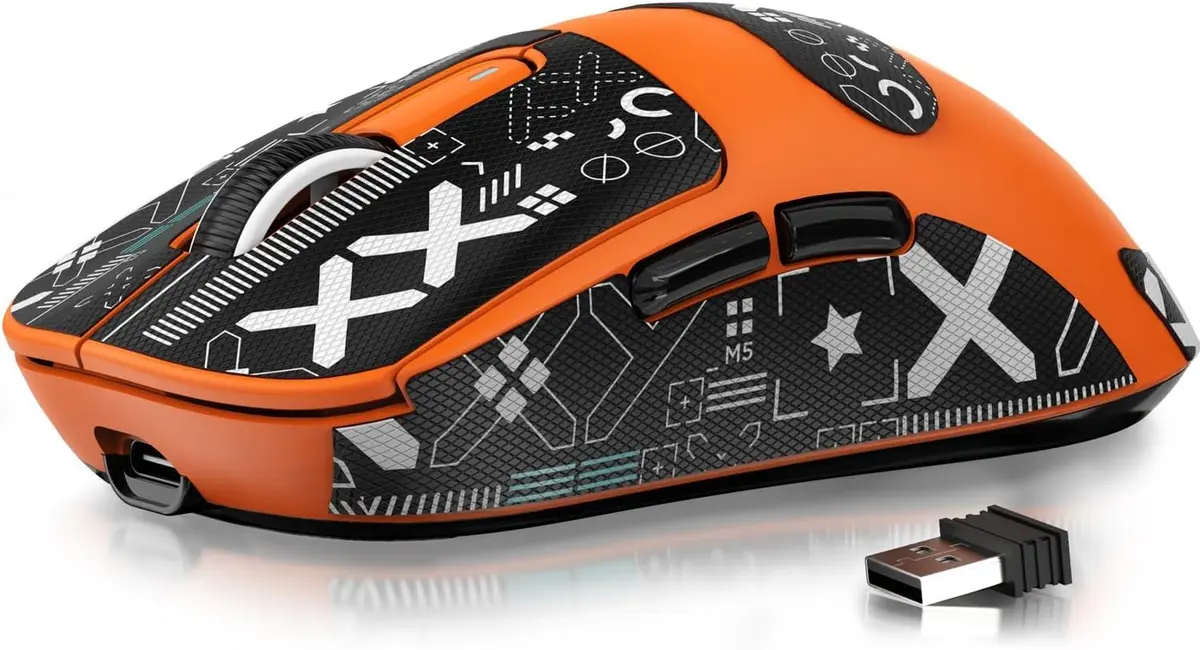 MANBASNAKE Attack Shark X3 Mouse para jogos sem fio, mouse ergonômico de 49 g de modo triplo, sensor PAW3395 26K DPI, vida útil da bateria de 200h, fita adesiva, botões programáveis para PC/laptop/Mac